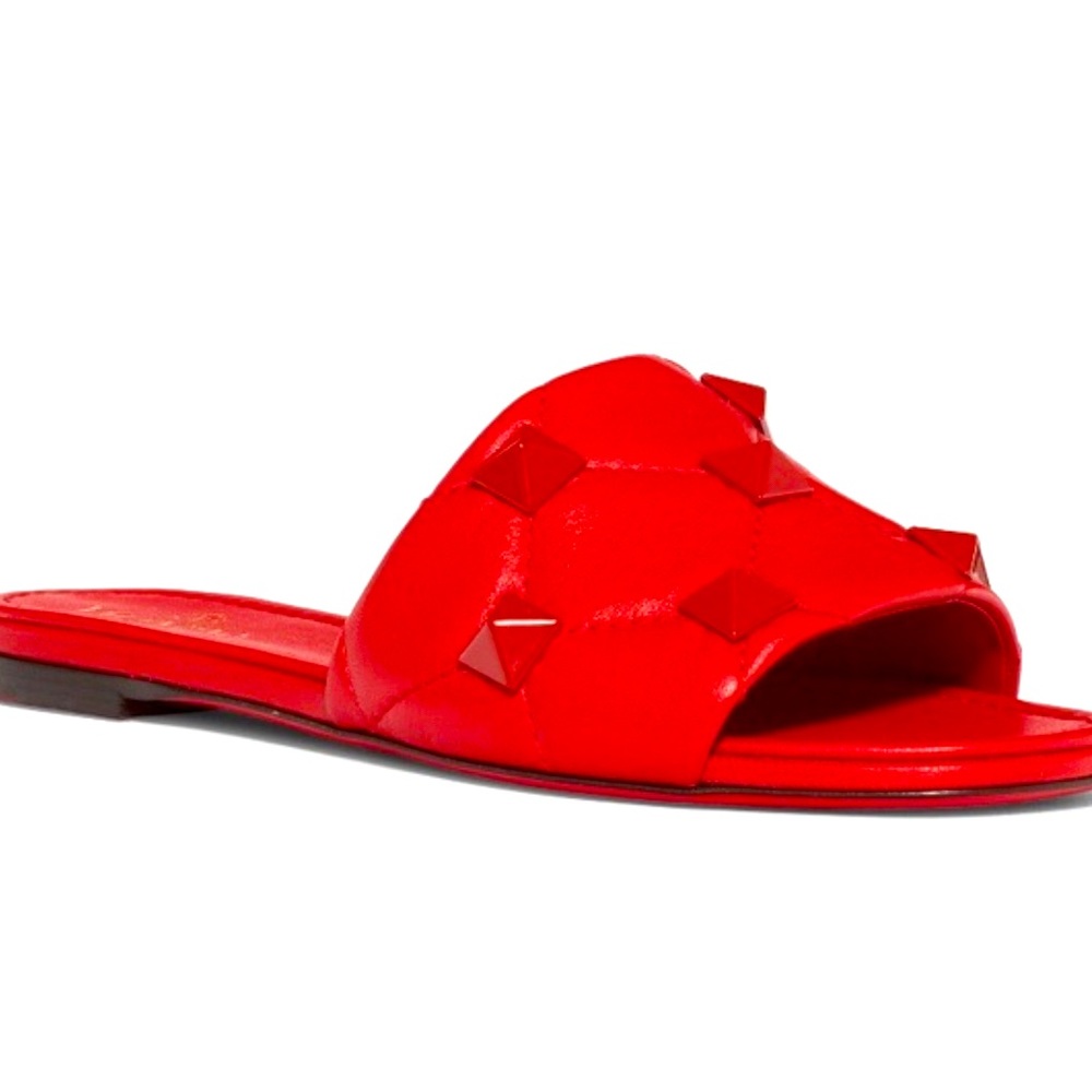 Valentino Roman Stud Matelassé Slide Sandal